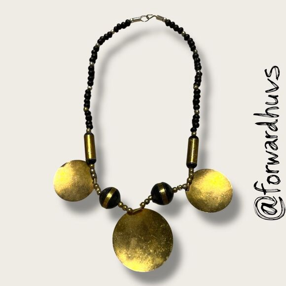 Hand Crafted Tribal-Inspired Necklace – Layered Copper & Silver Tone Discs - Picture 5 of 9